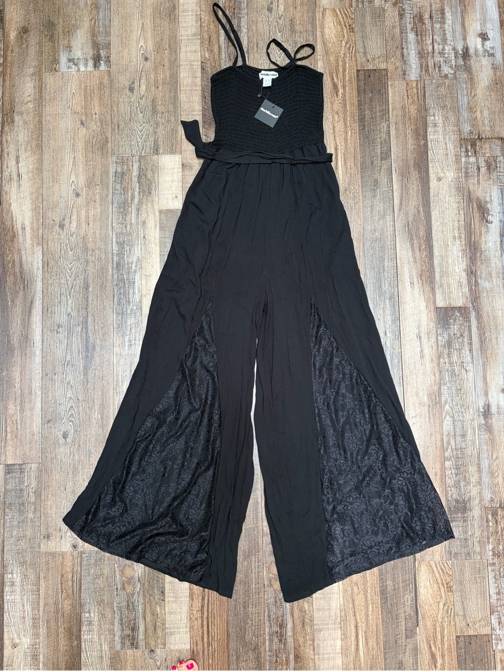 Charlotte Russe Black Smocked Wide-Leg Jumpsuit